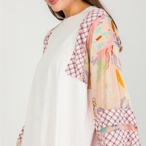 easel White Tunic with Pastel Printed Patchwork Sleeves
